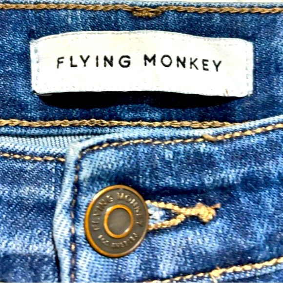 Flying Monkey Womens High Rise Flared Jeans Wide Leg Side Slits Denim Blue 28 - Picture 2 of 3